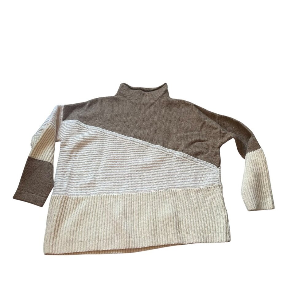 NWT French Connection Womens Colorblock Long Sleeve Mock Sweater Beige Medium - Picture 6 of 8
